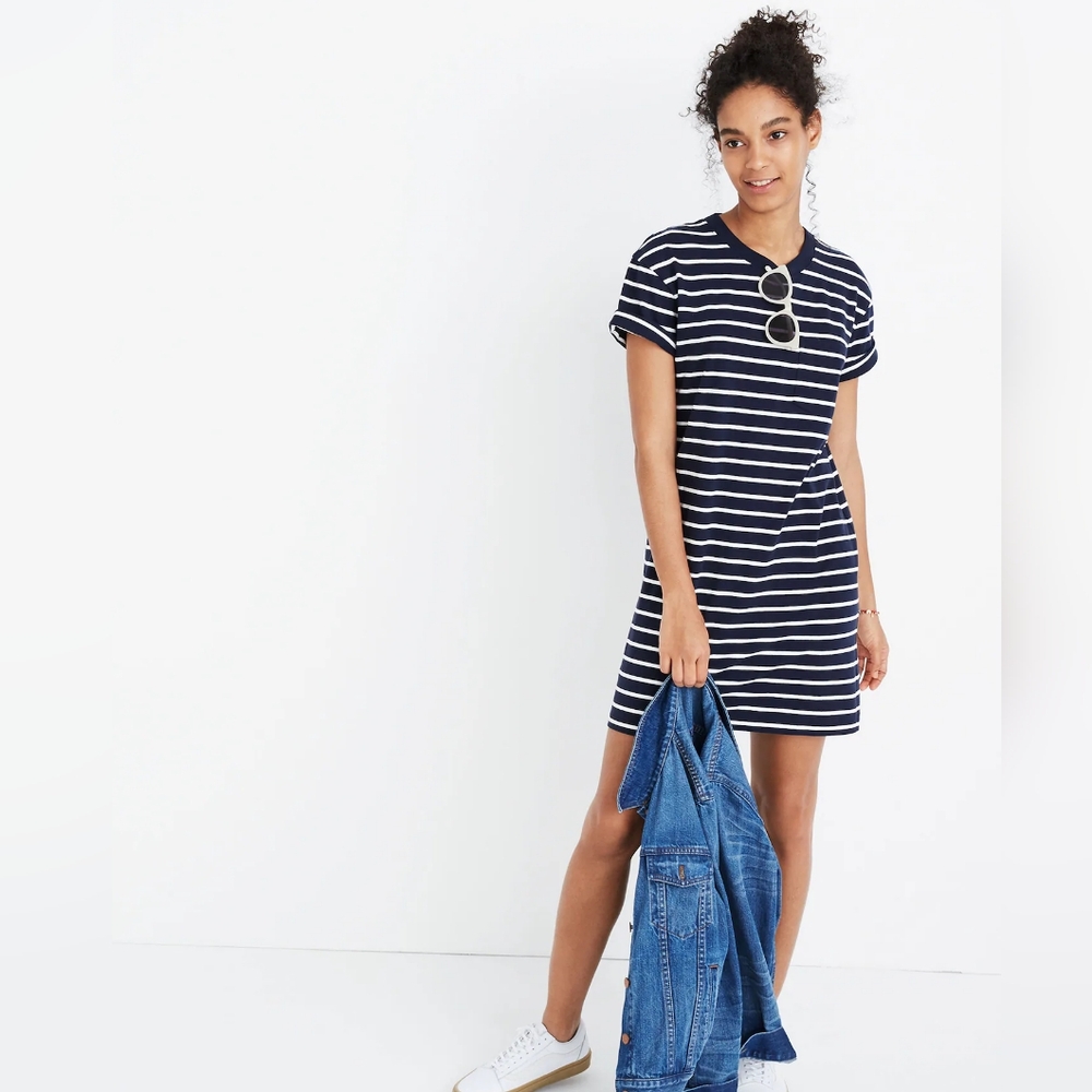 Madewell Navy and White Striped Pocket Tee Dress